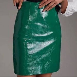 Anthropologie Porridge Green Patent Leather Mini Skirt - Size XL